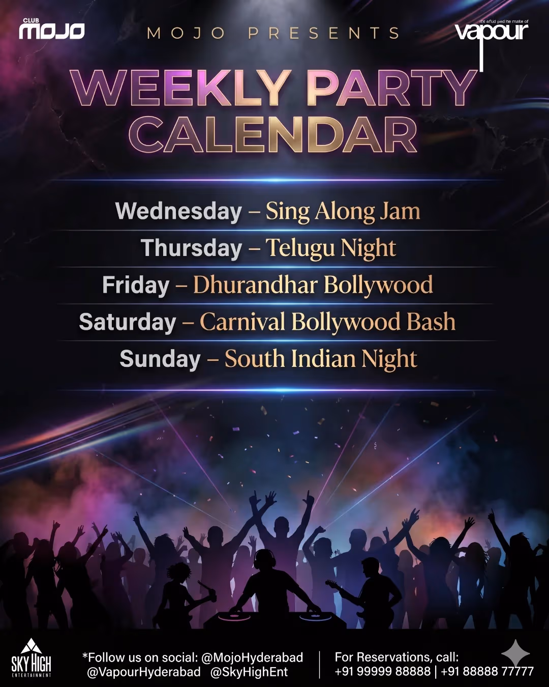 Mojo Weekly Party Calendar