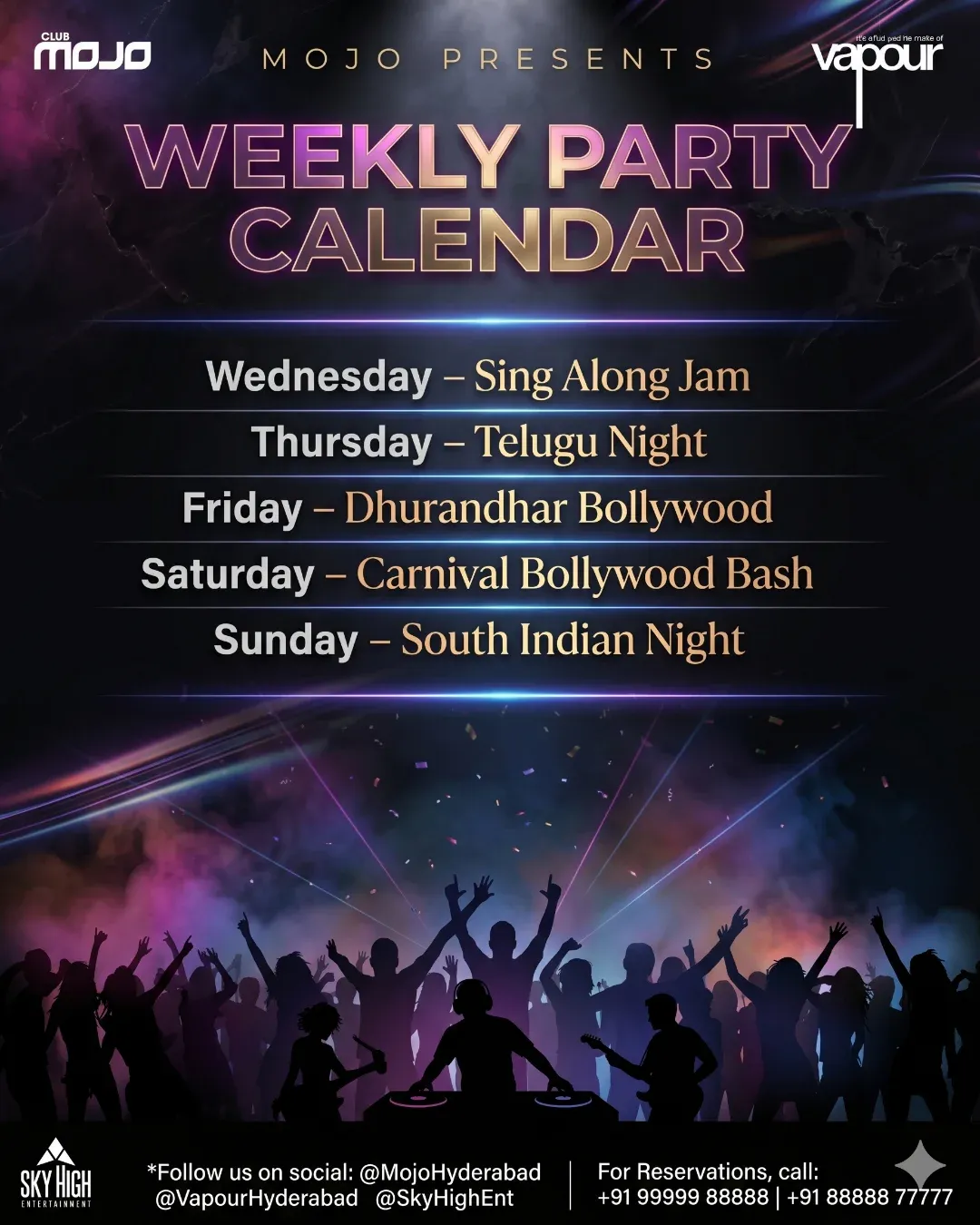 Mojo Weekly Party Calendar