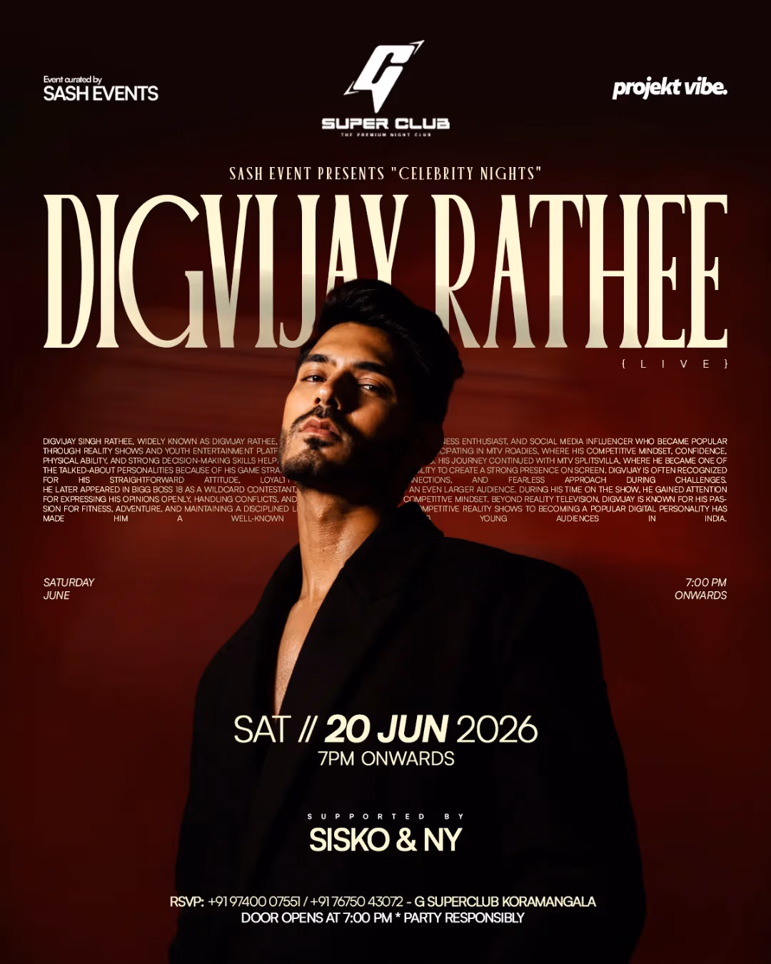 DIGVIJAY RATHEE LIVE — Celebrity Night at G Super Club